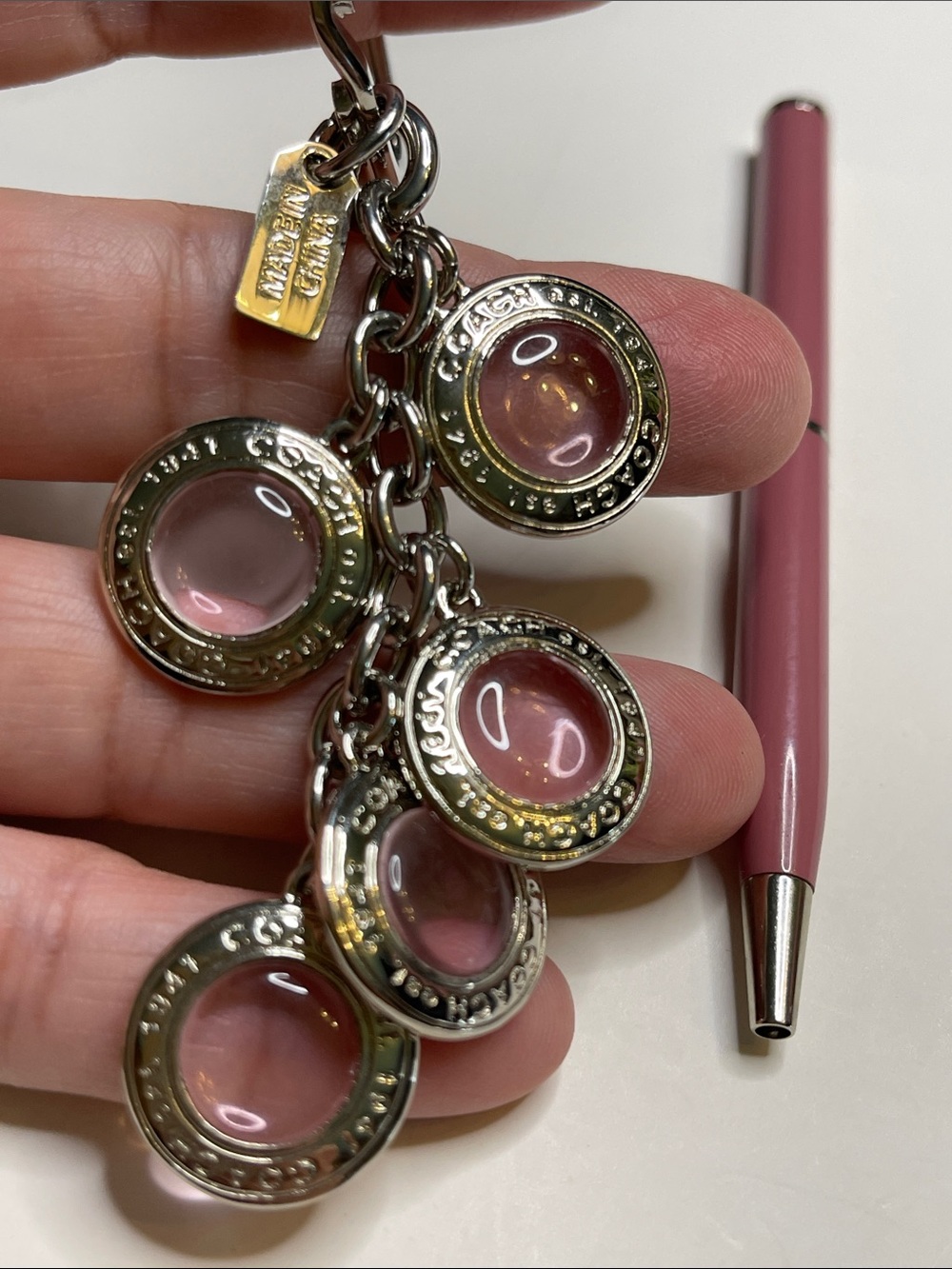 Coach Silver Keyring with Pink Enamel Disc Charms and Coach Pen - Picture 4 of 6